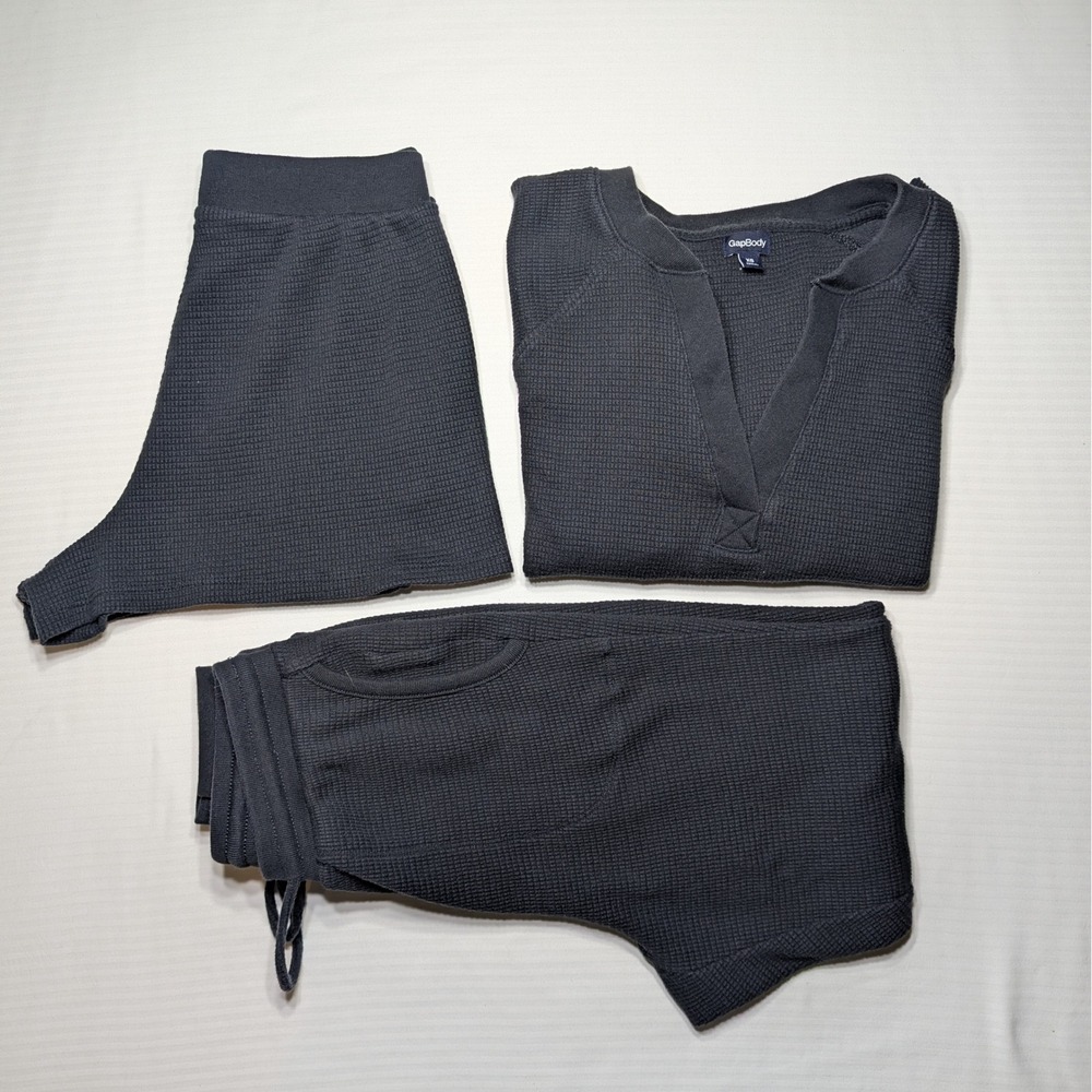GapBody Women‎ Waffle Knit Lounge Set XS Gray Cotton Quiet Luxury Cozy